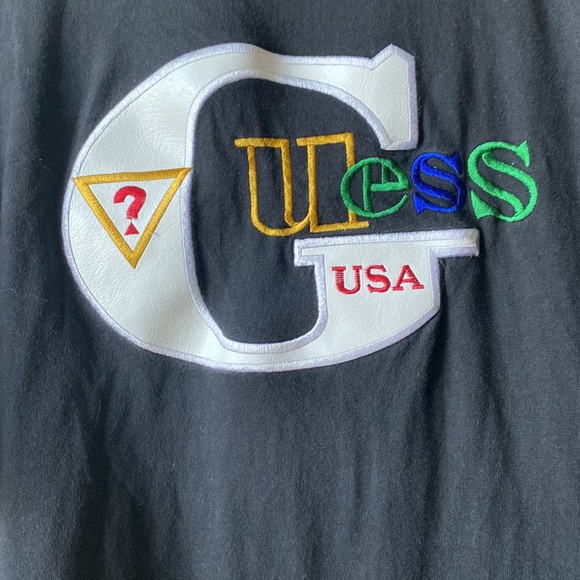 Vintage 90s Guess mens oversized Big G patchwork spell out embroidered logo L - Picture 3 of 9